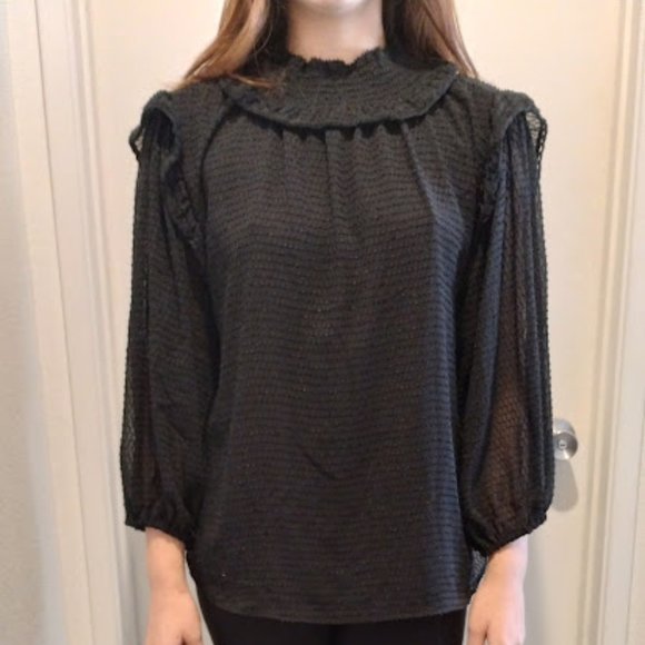 Zac and Rachel High ruffle neck long sleeve blouse size Large - Picture 1 of 4